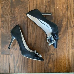 Ever New black satin crystal stilettos